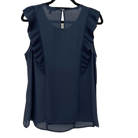 Banana Republic Factory navy blue pleated ruffle blouse with keyhole, Small - Picture 4 of 9